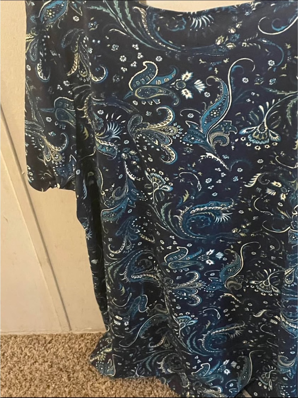 Roaman's Navy and Teal Paisley Short-Sleeve Shirt